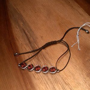 Burgundy Color Austrian Crystal Platinum Bond Black Corded Bracelet